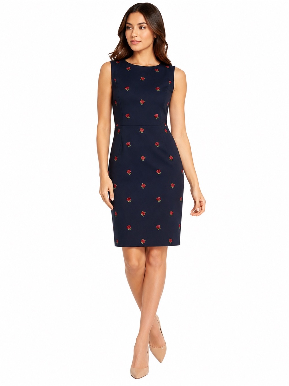 Brooks Brothers Red Fleece Navy Rose Embroidered Sheath Dress Size 0